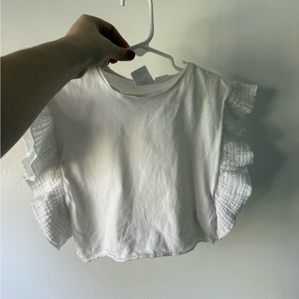 White Ruffle Sleeve Kids Top